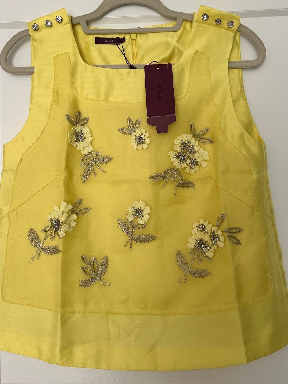 Jessica Yellow Floral Appliqué Girls' Dress with Jewel Accents